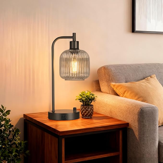 Grey Glass Table Lamps Set of 2, Dimmable Bedside Lamps - Image 6