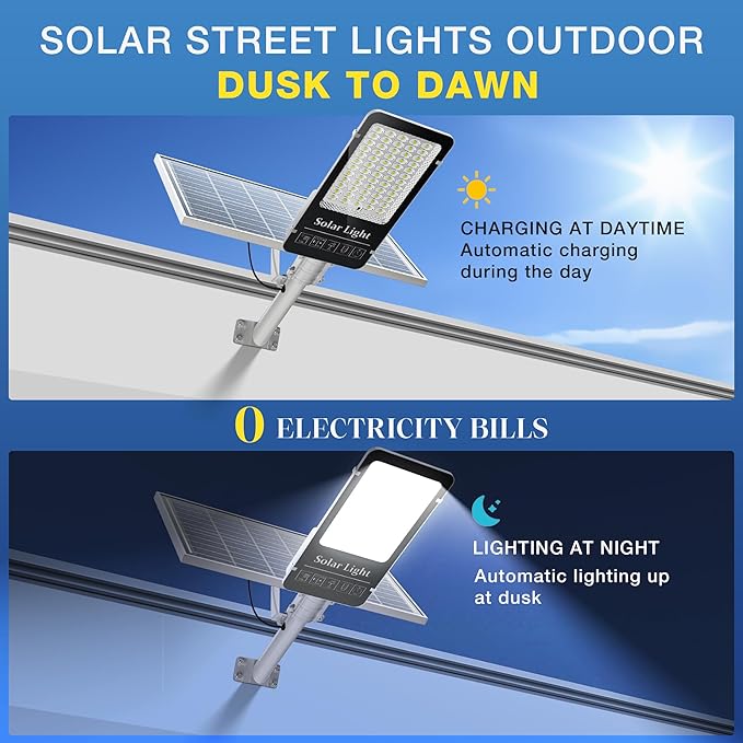 OKPRO 10000W Solar Street Light, Super Bright LED Beads Solar Lights Outdoor Waterproof IP66, Parking Lot Light Commercial Dusk to Dawn,Flood Light with Remote Control for Yard, Driveway(2Pack)