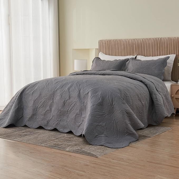 Kingnex Oversized King Bedspreads 128x120 Ultrasonic Quilted Dark Grey | Extra - Image 3