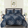 DJY Navy Quilt Set King Size Branch Botanical Bedspread Coverlet Set | 3 Pieces by HOME