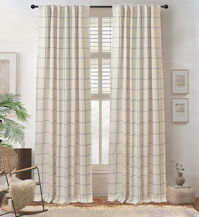 DriftAway 100% Blackout Plaid Curtains 108 Inches Long 2 Panels Navy Blue | by DriftAway