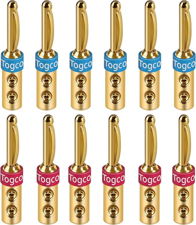 4mm Speaker Banana Plugs (6 Pairs, 12 Pcs),24K Gold Plated Banana Speaker Wire Banana Plugs Connectors for Speaker Wire, Wall Plate, Home Theater, Audio/Video Receiver, Amplifiers and Sound Systems