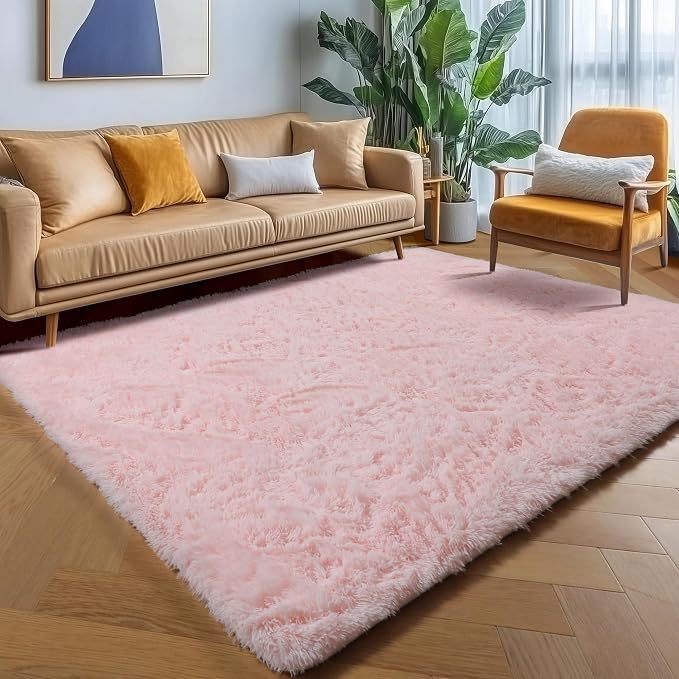 Pink Area Rugs for Living Room Girls Bedroom, 5x8 Fluffy Bedside Throw Rug - Image 5
