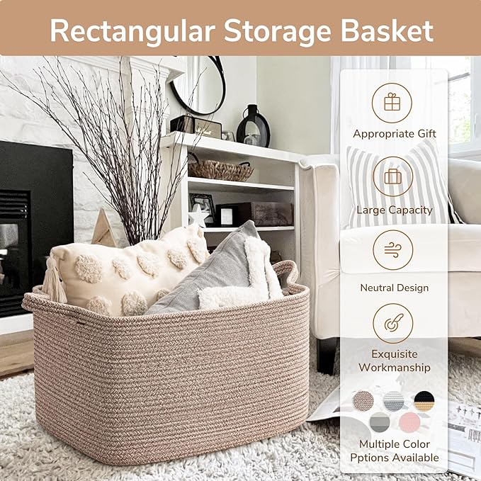 Goodpick Large Woven Rope Blanket Basket, 75L | 21.6'' x 14.9'' x 11.8'' - Image 7