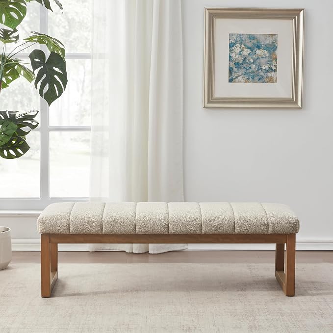 Zihanhome 52.7" Bedroom Bench for End of Bed, Modern Upholstered Teddy Fabric - Image 7