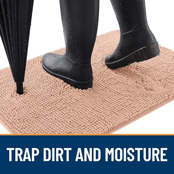 OLANLY Dog Door Mat for Muddy Paws 59x35, Absorbs Moisture and Dirt, Absorbent Non-Slip Washable Doormat, Quick Dry Chenille Mud Mat for Dogs, Entry Indoor Entryway Carpet for Inside Floor, Peach