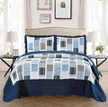 Fancy Collection 3pc Bedspread Bed Cover White Navy Squares King/California by Fancy+Linen