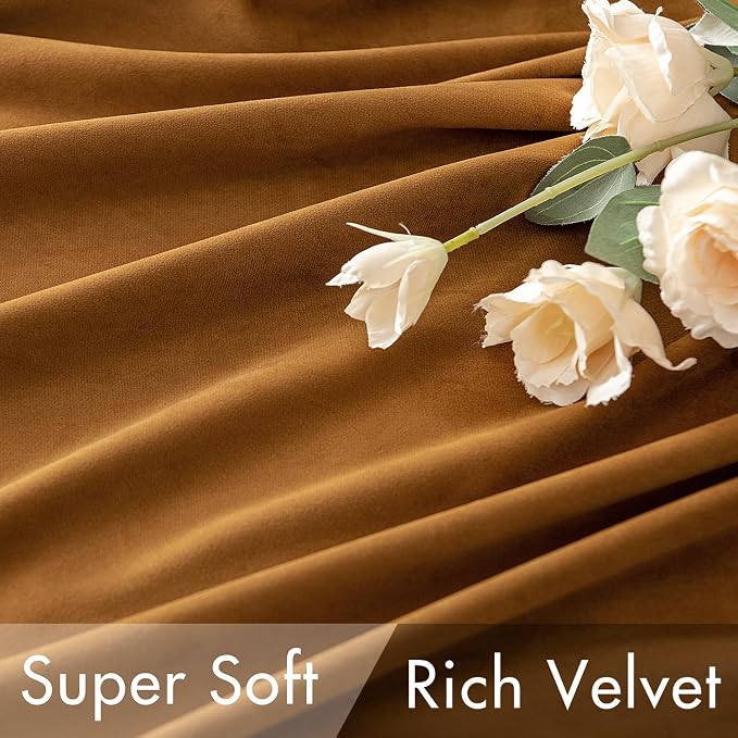 MIULEE Fall Golden Brown Velvet Blackout Curtains Pinch Pleat 52" Wx84 L | 2 - Image 5