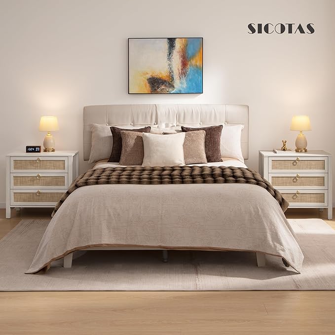 SICOTAS White Rattan Nightstand Set of 2 - Image 2