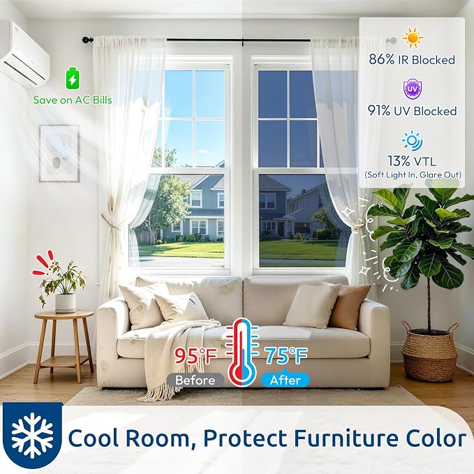 rabbitgoo Window Privacy Film One Way, 35.4" x 393.7", Heat Sun Blocking Anti - Image 2