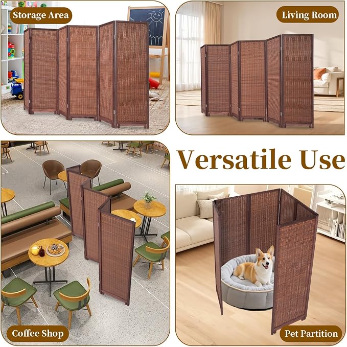 Bamboo Room Divider 6 Panel 47" H, 360°Rotating Feet Privacy Screen, Portable - Image 7