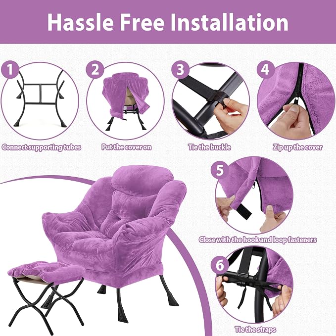 Youtanic Lazy Chair with Folding Ottoman, Accent Chair Plush Upholstered with - Image 6