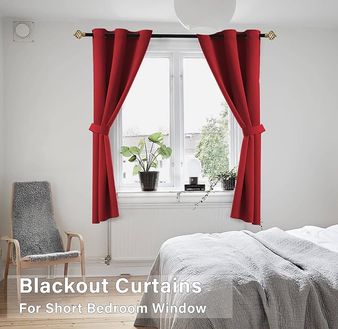 KOUFALL Red Kitchen Curtains, Short Blackout Window Curtains - Image 2