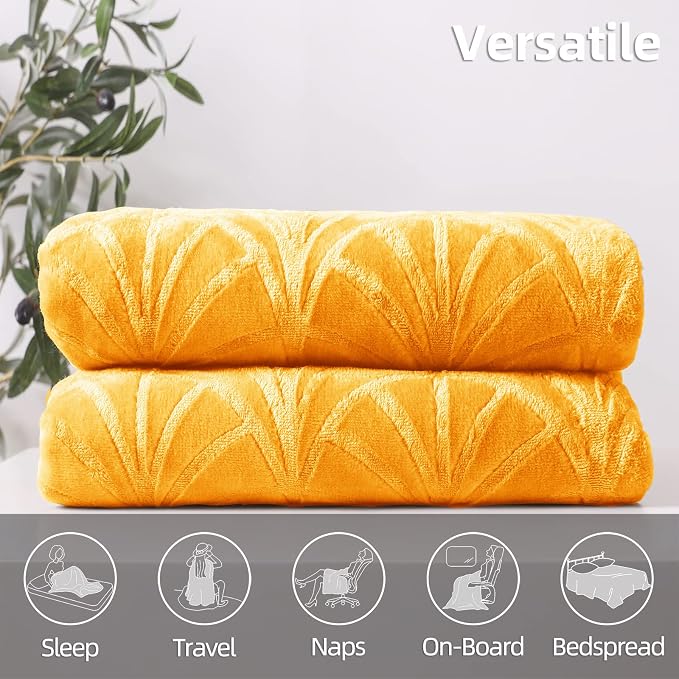 Whale Flotilla Soft Flannel Fleece King Size Bed Blanket, Lemon Yellow | Cozy - Image 7