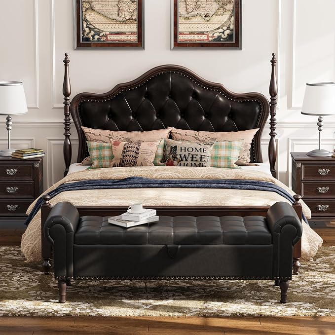 Apicizon 60” Bench with Storage, Queen Size Faux Leather End of Bed Bench with - Image 3