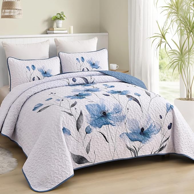 Mybedsoul King Size Quilt Set Blue, Reversible Polyester Coverlet Set - Image 2