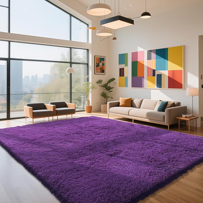 Purple 8x10 Area Rugs for Bedroom, Fluffy Shag Rugs Large Bedroom Carpet | by Yongyangjuxi