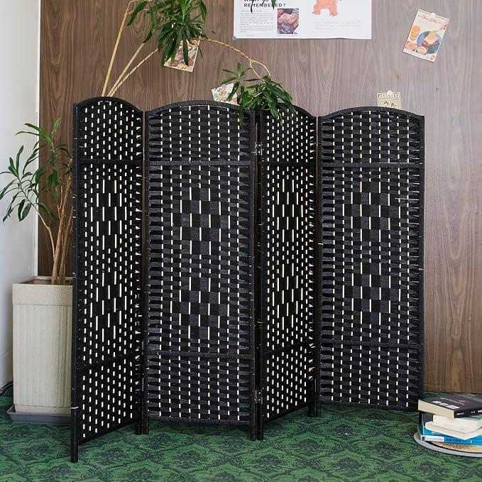 4 Panel Black Rattan Room Divider - Image 5
