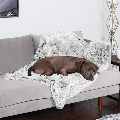 Furhaven Waterproof Throw Blanket for Dogs & Indoor Cats, Washable - Shaggy Plush Calming Long Faux Fur & Velvet Dog Blanket - Mist Gray, Large