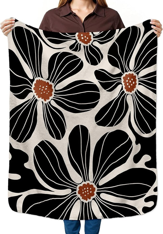 HIWX Boho Abstract Floral Kids Blanket, Boho Floral Blankets, Modern Bohemia Black Flower Throw Blanket for Kids Girls Nursery Toddler Room Bedroom Home Office Couch Bed Decor, 40x30 Inches
