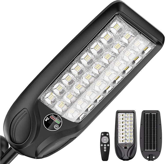 MMKT Solar Lights Outdoor, 8000W 3 Color Solar Street Lights, Commercial Solar Parking Lot Lights Waterproof Dusk to Dawn, Security Flood Lights with Motion Sensor for Yard, Basketball Court