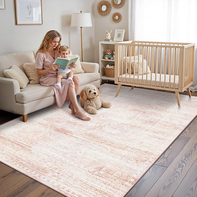 Latte&Fog 5x7 Pink Area Rugs for Girls Bedroom Washable Living Room Rugs | Non - Image 5