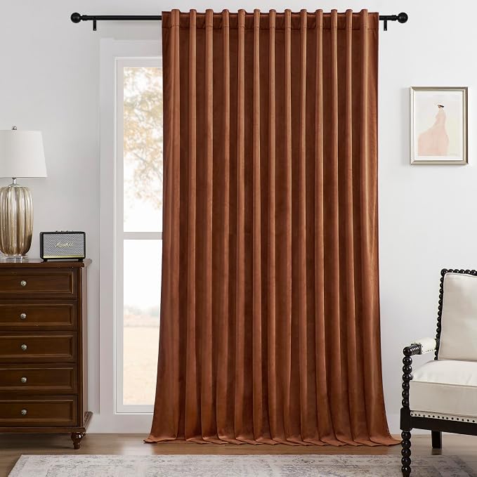 Timeper Burnt Orange Velvet Curtain W104 x L84 inches 1 Panel, Thermal by Timeper