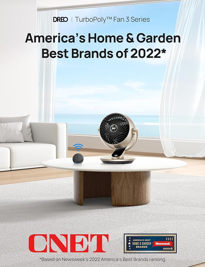 Dreo Smart Desk Fan for Bedroom, 13" Powerful 70 ft Whole Room Air Circulator Fan, 120°+90° Oscillating Fans with Voice Control, 4 Speeds, 5 Modes, 12H Timer Portable Table Fan for Office, Home