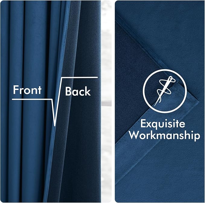 MIULEE Velvet Curtains 50W x 90L 2 Panels Navy Blue Blackout Curtains | Luxury - Image 6