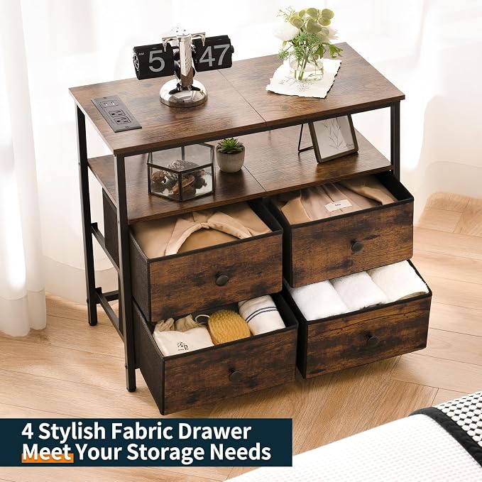 Yoobure Night Stand with Charge Station, Nightstand with 4 Drawers Bedside Table - Image 8