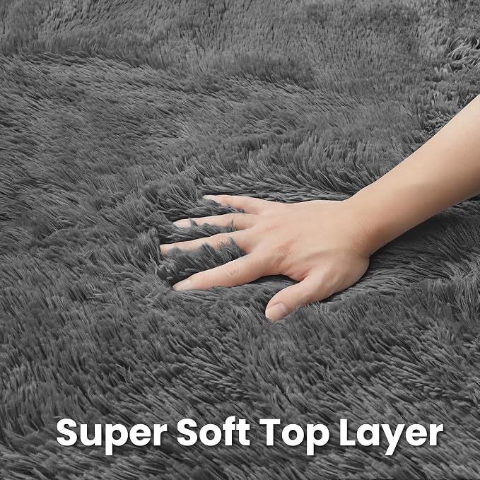 Dark Gray Round Fluffy Rug 5ft Plush Fuzzy Shaggy Carpet | Soft Rugs - Image 7