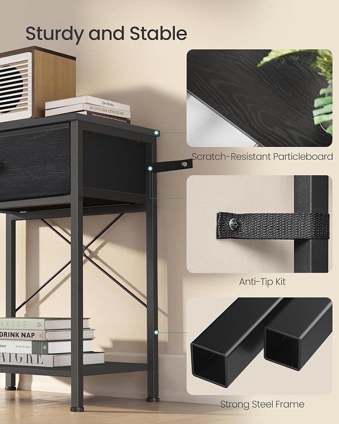 SONGMICS Bedside Table with Drawer, Nightstand with Lower Shelf - Image 5
