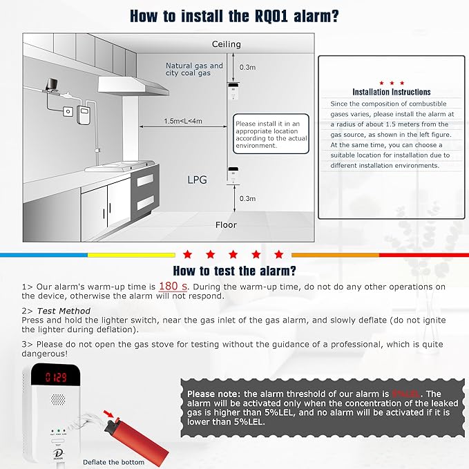 MODUN D Gas Detector for Home, Natural Gas|LPG|Coal Gas Leak Detector Alarm, Methane Propane Detector Butane Combustible Gas Alarm for Kitchen Garage RV, Plug-in Sensor Gas Monitor with LED Display