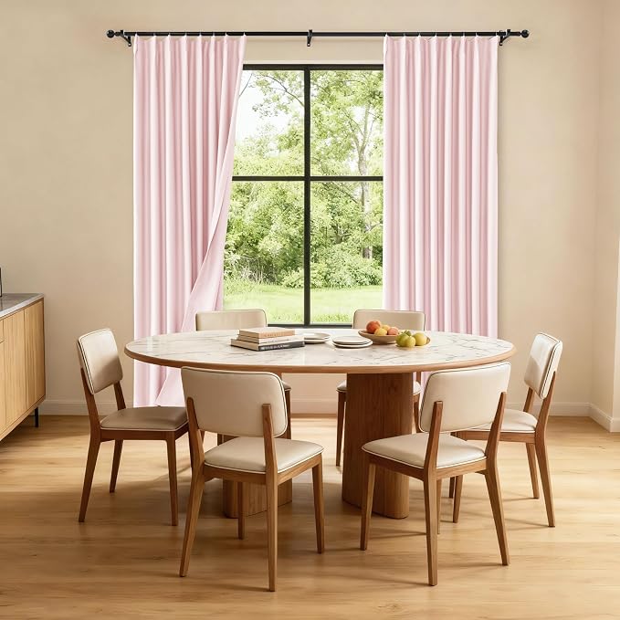 Etherealveil Baby Pink Pinch Pleated Blackout Curtains 2 Panels 52"x84" | Back - Image 2
