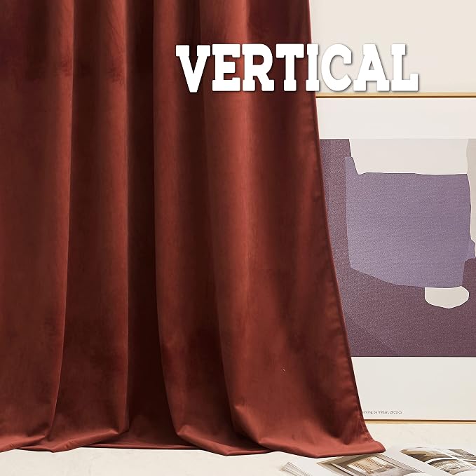 RYB HOME Rust Red Velvet Curtains 96 inches Long, Thermal Insulated Panel - Image 4