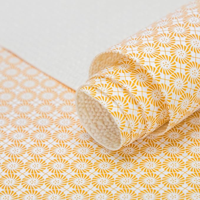 RAY STAR 12X120 Inch Shelf Liner for Kitchen Cabinets, Non-Adhesive Cabinet Liner Washable, PVC Drawer Liner for Dresser Non-Slip Bathroom (Yellow Circle)(4 Roll)