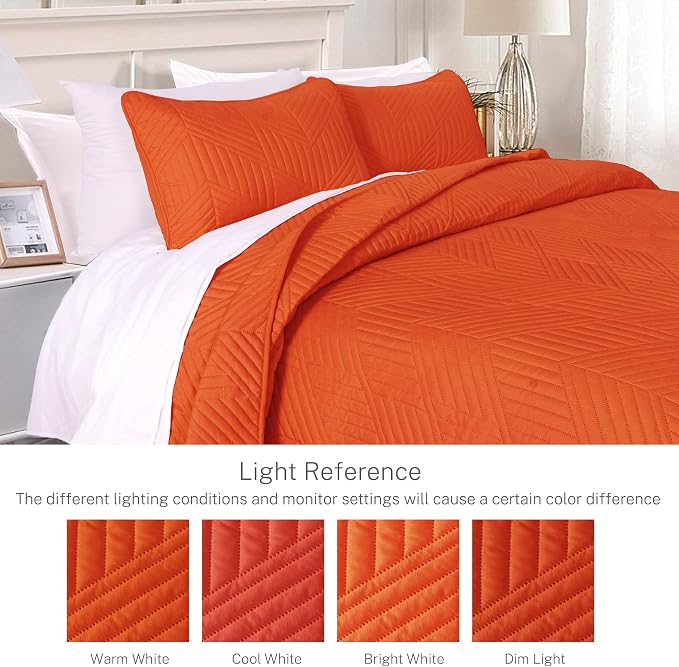 Exclusivo Mezcla California King Quilt Bedding Set, Burnt Orange | Lightweight - Image 3