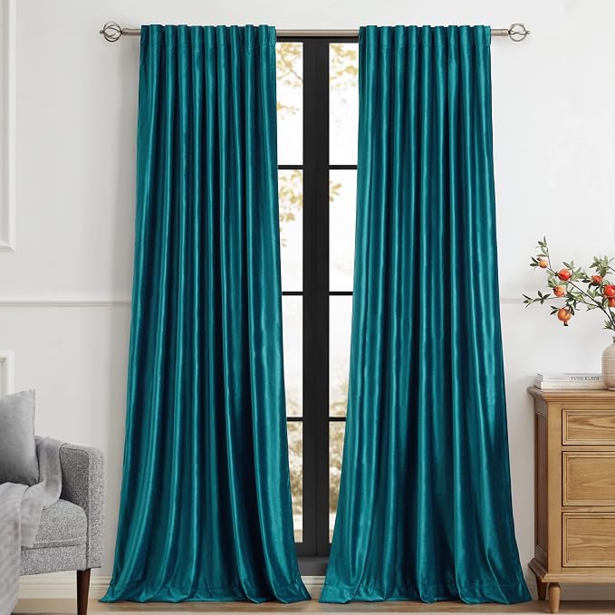 Teal Velvet Curtains 63 inches for Living Room, Luxury 2 Panels Bluish Green - Image 3