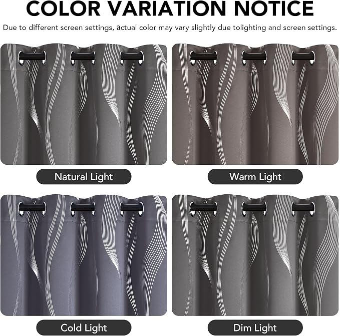 Deconovo Silver Foil Wave Pattern Total Blackout Curtain Panels, Living Room - Image 4