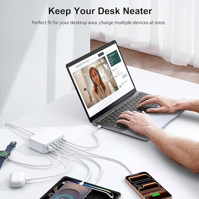 USB C Fast Charger, 150W 6 Port Desktop PD GaN Fast Charger Charging Station Block 65W USB C Laptop Power Adapter for MacBook Pro/Air iPad iPhone 17 16 15 14 13 Pro Max Galaxy S24 Note 20 Pixel