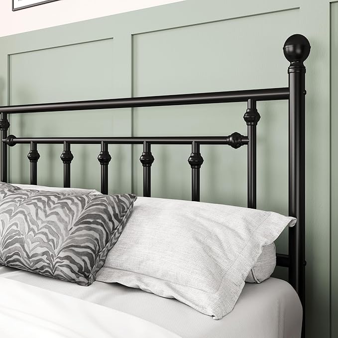 Allewie 14 Inch Queen Size Metal Platform Bed Frame with Victorian Vintage Headboard and Footboard/Mattress Foundation/Under Bed Storage/No Box Spring Needed/Easy Assembly/Noise Free/Black