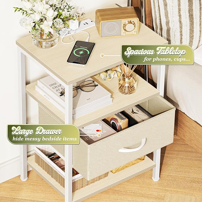 SUPERJARE Nightstand with Charging Station, USB-C Port, Bedside Table | Night - Image 5