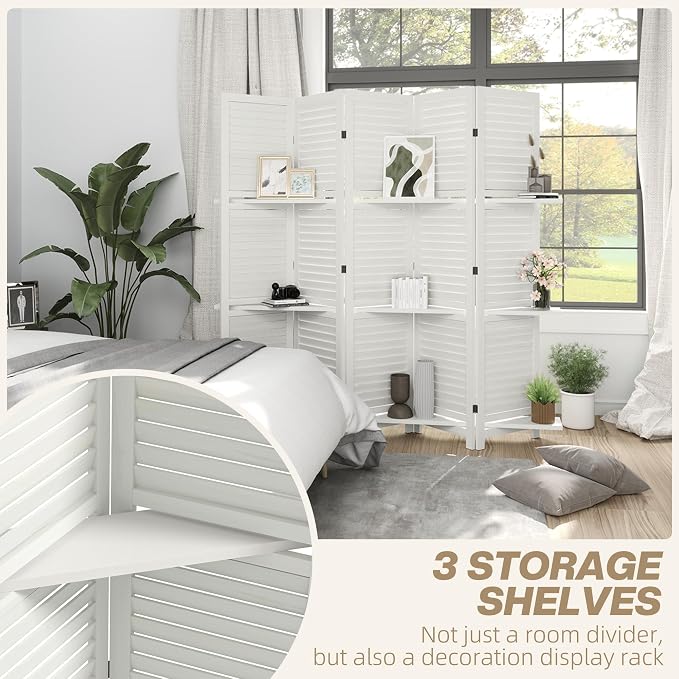 HOMCOM Room Divider with Shelves, 5 Panel, 3 Display Shelves, Folding Storage - Image 3