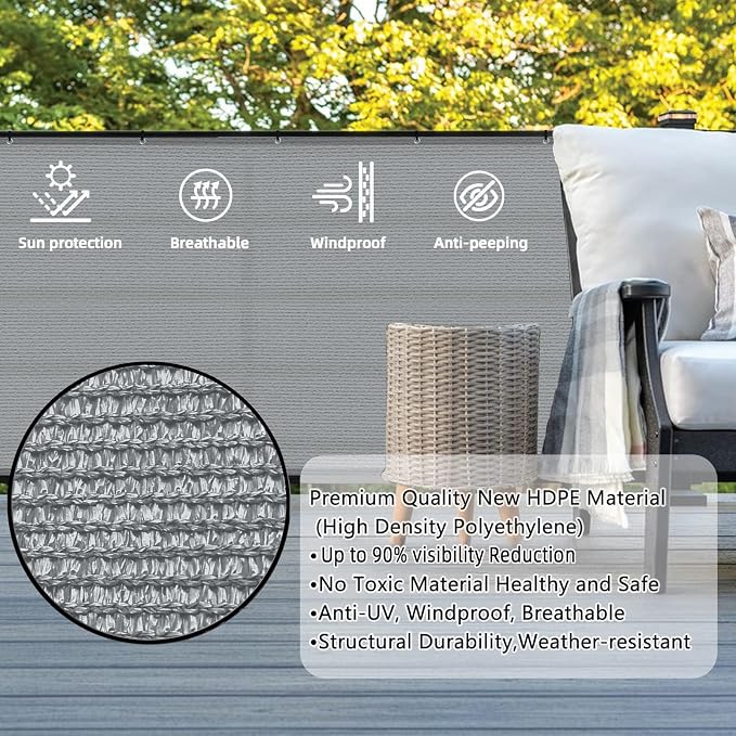 3.3'x19.7' Grey Balcony Privacy Screen Fence Windscreen 90% UV Block | 90% - Image 2