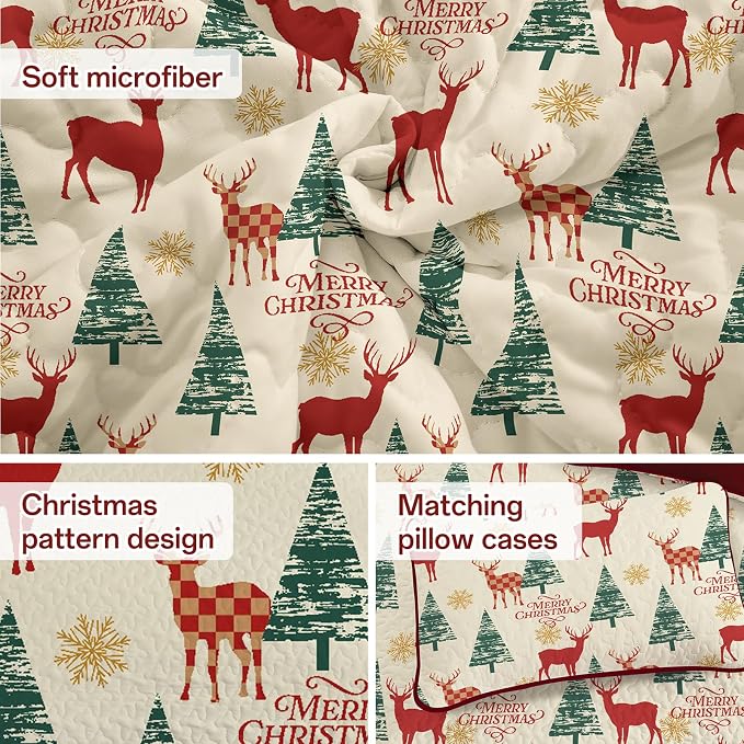Dinjoy Quilt Set Queen Christmas - Image 3