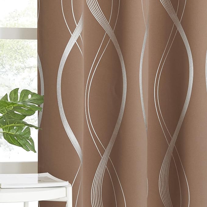NICETOWN Extra Wide Cappuccino Foil Printed Blackout Curtain by NICETOWN