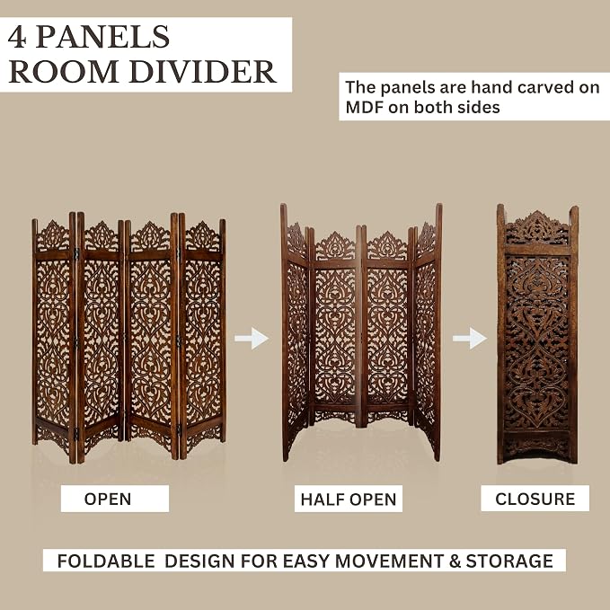 Lightnpro 4-Panel Wood-Heart Room Divider 64" × 48" - Image 3