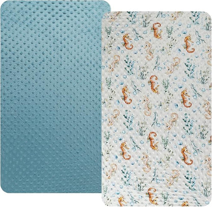 Dot Bassinet Sheet Set 2 Pack Stretch Fitted Cradle Sheets,Ultra Soft,Universal Fit Oval Rectangle Hourglass Pad/Mattress, for Baby Girls and Boys Blue, Seahorse