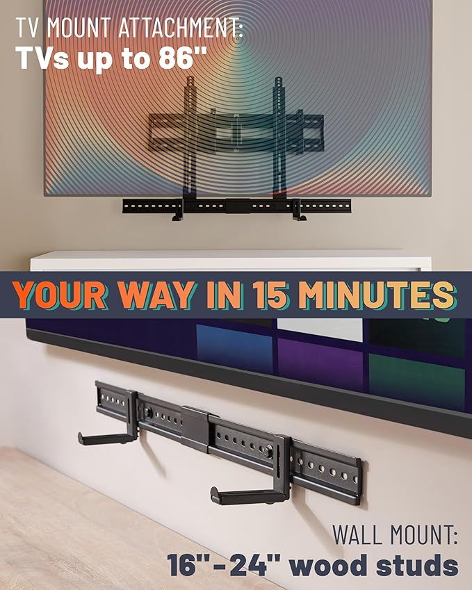 ECHOGEAR XL Soundbar Mount for Speakers up to 20lbs – Attaches to TVs up to 86” or Wood Studs 16-24”– Universal Design & 2.6” Extension for Dolby Atmos – Easy DIY Install w/Included Hardware