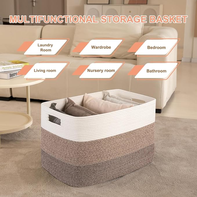 OIAHOMY 108L Extra Large Blanket Basket Dog Toy Basket radient Dark Brown | - Image 4